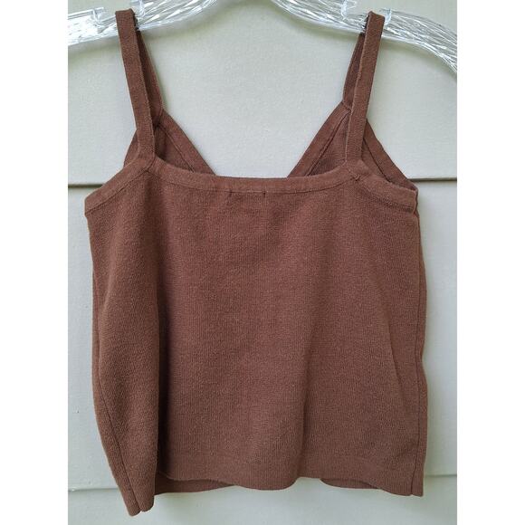 J.GALT Cotton Knit Cropped Tank Top Buttons front Brown XS Open back V neck - Picture 2 of 7